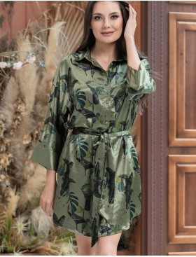 Удлиненная шелковая рубашка Mia-Amore TEANA 4007, Цвет: оливковый, Размеры: 4XL, изображение 4