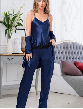 Шелковый комплект тройка Mia-Amore ISABELLA 3185 синий с черным, Цвет: синий с черным, Размеры: S, изображение 2