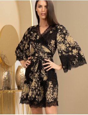 Шелковый запашной халат Mia-Amore VERSALLE 4393, Цвет: черный, Размеры: 4XL/5XL, изображение 4