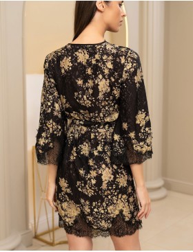 Шелковый запашной халат Mia-Amore VERSALLE 4393, Цвет: черный, Размеры: 4XL/5XL, изображение 2