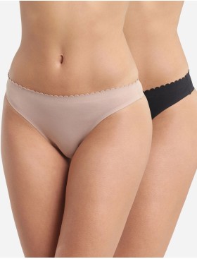 Набор хлопковых стрингов Dim BODY TOUCH 0DFR (2 шт) телесный и черный, Цвет: телесный/черный, Размеры: XXS/XS