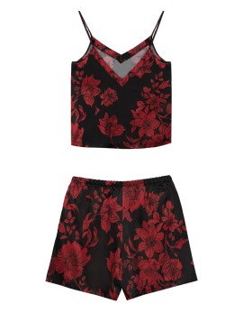 Пижама топ и шорты из вискозы Mefemi ROSALIA pajamas, Цвет: чёрно-красный, Размеры: L, изображение 6