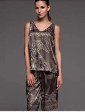 Шелковая пижама с удлиненными шортами Mia-Amore AISHA 4314, Цвет: шоколад, Размеры: M, изображение 3