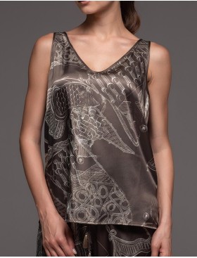 Шелковая пижама с удлиненными шортами Mia-Amore AISHA 4314, Цвет: шоколад, Размеры: M, изображение 4