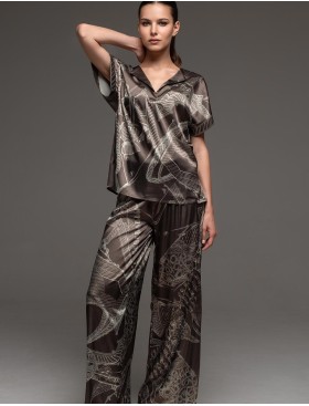 Шёлковый брючный комплект Mia-Amore AISHA 4316, Цвет: шоколад, Размеры: 3XL