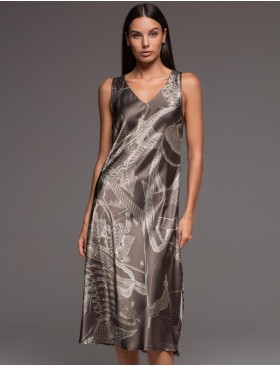 Длинная шелковая сорочка Mia-Amore AISHA 4328, Цвет: шоколад, Размеры: 2XL