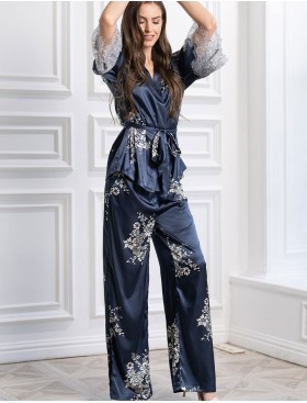 Брючная шелковая пижама Mia-Amore ALEXANDRIA 3568, Цвет: темно-синий, Размеры: L, изображение 3