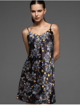 Атласная сорочка с цветами Mia-Amore ELSA 7530, Цвет: темно-синий, Размеры: 2XL