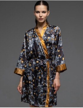 Короткий атласный халат Mia-Amore ELSA 7533, Цвет: темно-синий, Размеры: 2XL/3XL