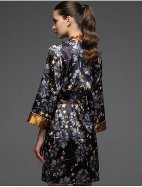 Короткий атласный халат Mia-Amore ELSA 7533, Цвет: темно-синий, Размеры: 2XL/3XL, изображение 2