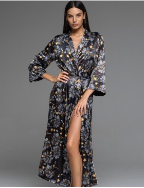 Длинный халат на пуговицах Mia-Amore ELSA 7539, Цвет: темно-синий, Размеры: 2XL/3XL