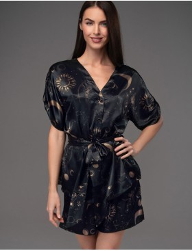 Шёлковый комплект блуза с шортами Mia-Amore GALATEYA 4471, Цвет: черный, Размеры: 4XL
