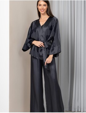 Атласный комплект тройка Mia-Amore ILONA 7545 графит, Цвет: графит, Размеры: M