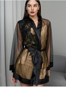 Укороченный халат-накидка Mia-Amore JARDIN 4025 черный, Цвет: черный, Размеры: 4XL/5XL, изображение 3