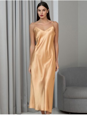 Длинная шёлковая сорочка Mia-Amore JARDIN 4028 золотой, Цвет: золотой, Размеры: 3XL