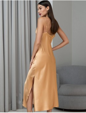 Длинная шёлковая сорочка Mia-Amore JARDIN 4028 золотой, Цвет: золотой, Размеры: 3XL, изображение 2