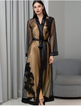 Халат из сетки с шёлком Mia-Amore JARDIN 4029 черный, Цвет: черный, Размеры: 4XL/5XL