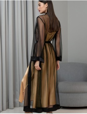 Халат из сетки с шёлком Mia-Amore JARDIN 4029 черный, Цвет: черный, Размеры: 4XL/5XL, изображение 2