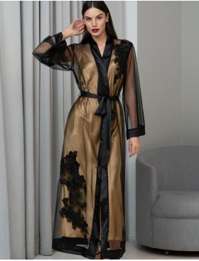 Халат из сетки с шёлком Mia-Amore JARDIN 4029 черный, Цвет: черный, Размеры: 4XL/5XL, изображение 3