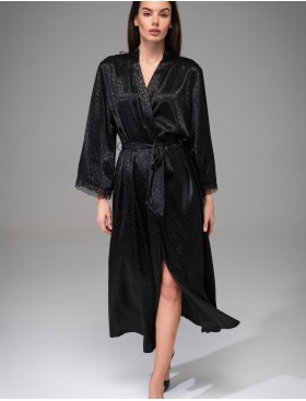 Атласный халат большого размера Mia-Amore JOANNA 7319 черный, Цвет: черный, Размеры: 2XL/3XL
