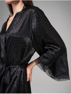 Атласный халат большого размера Mia-Amore JOANNA 7319 черный, Цвет: черный, Размеры: 2XL/3XL, изображение 2