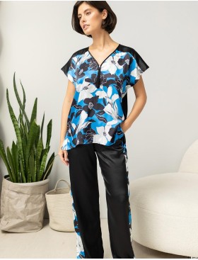 Пижама атласная Mia-Amore MARTINA 7325, Цвет: голубой+черный, Размеры: L