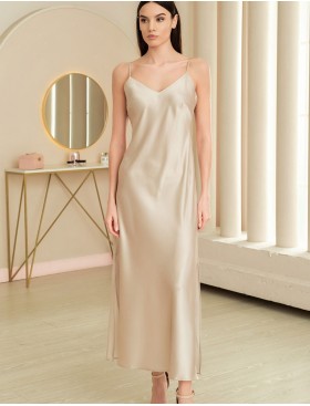 Длинная шёлковая сорочка Mia-Amore MARYROSE 4185, Цвет: белое золото, Размеры: 2XL