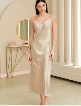 Длинная шёлковая сорочка Mia-Amore MARYROSE 4185, Цвет: белое золото, Размеры: 2XL, изображение 3