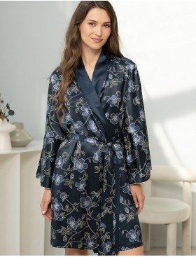 Короткий халат из шелка Mia-Amore ROXOLANA 4373, Цвет: темно-синий, Размеры: 2XL/3XL
