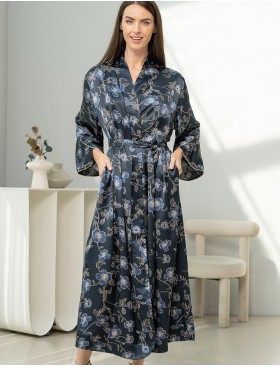 Длинный халат из шелка Mia-Amore ROXOLANA 4379, Цвет: темно-синий, Размеры: 4XL/5XL