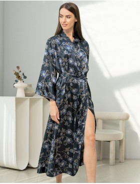 Длинный халат из шелка Mia-Amore ROXOLANA 4379, Цвет: темно-синий, Размеры: 4XL/5XL, изображение 3