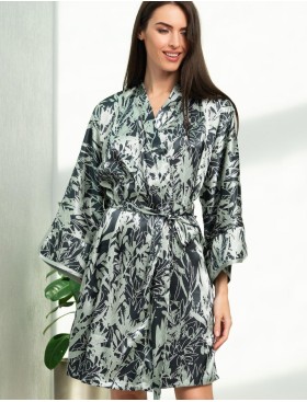 Короткий атласный халат Mia-Amore SOLANGE 7513, Цвет: серо-ментоловый, Размеры: 4XL/5XL