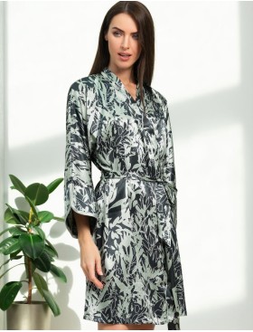 Короткий атласный халат Mia-Amore SOLANGE 7513, Цвет: серо-ментоловый, Размеры: 4XL/5XL, изображение 3