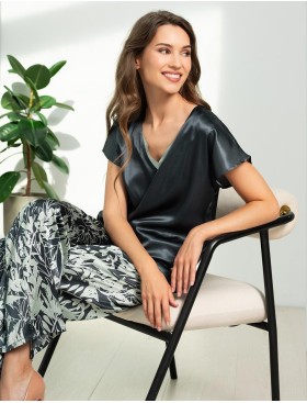 Пижама атласная с брюками Mia-Amore SOLANGE 7516, Цвет: серо-ментоловый, Размеры: S, изображение 3