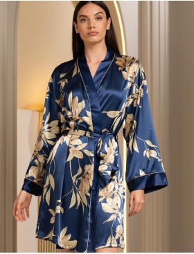 Халат атласный короткий Mia-Amore TAIS 7493, Цвет: темно-синий, Размеры: L/XL