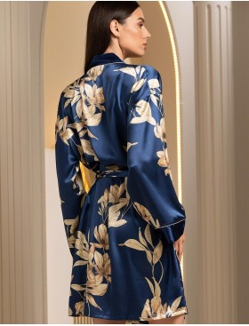 Халат атласный короткий Mia-Amore TAIS 7493, Цвет: темно-синий, Размеры: L/XL, изображение 2