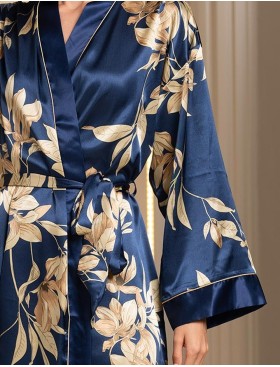 Халат атласный короткий Mia-Amore TAIS 7493, Цвет: темно-синий, Размеры: L/XL, изображение 4