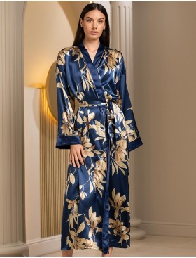 Халат атласный длинный Mia-Amore TAIS 7499, Цвет: темно-синий, Размеры: L/XL, изображение 3