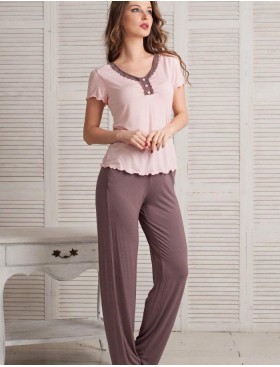 Трикотажная пижама с брюками Mia-Mella MILENA 6606, Цвет: шоколадный, Размеры: XS, изображение 2