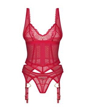 Сексуальный корсет + стринги Obsessive CUPIDE DESIR, Цвет: красный, Размеры: L/XL, изображение 3