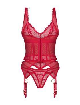 Сексуальный корсет + стринги Obsessive CUPIDE DESIR, Цвет: красный, Размеры: L/XL, изображение 4