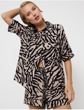 Женская пижама с шортами Aruelle SHERRY, Цвет: капучино/черный, Размеры: S