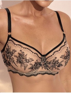 Бюстгальтер с мягкой чашкой Kinga GYPSY FLOWER 1162-SC бежевый с черным, Цвет: бежевый+черный, Размеры: 75H
