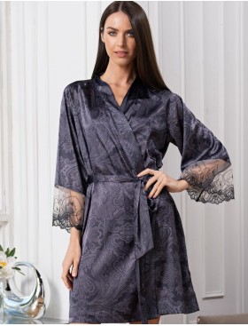 Короткий шёлковый халат Mia-Amore ALETTA 4443, Цвет: антрацит, Размеры: S/M