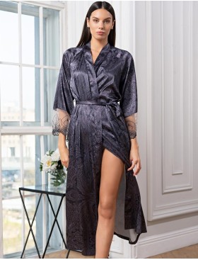 Длинный шёлковый халат Mia-Amore ALETTA 4449, Цвет: антрацит, Размеры: 4XL/5XL