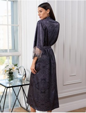 Длинный шёлковый халат Mia-Amore ALETTA 4449, Цвет: антрацит, Размеры: 4XL/5XL, изображение 2