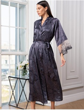 Длинный шёлковый халат Mia-Amore ALETTA 4449, Цвет: антрацит, Размеры: 4XL/5XL, изображение 3