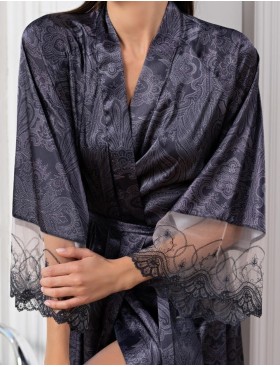 Длинный шёлковый халат Mia-Amore ALETTA 4449, Цвет: антрацит, Размеры: 4XL/5XL, изображение 4