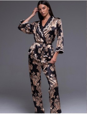 Пижама тройка из шёлка Mia-Amore GOLDEN FLOWER 3305, Цвет: черный, Размеры: 3XL