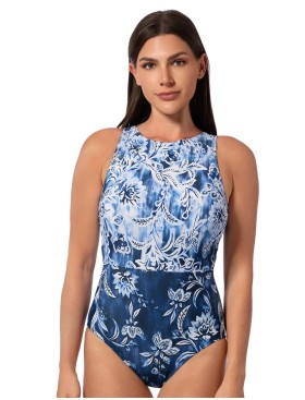 Закрытый купальник для плавания Jantzen JZ25406M, Цвет: джинс/белый, Размеры: XL